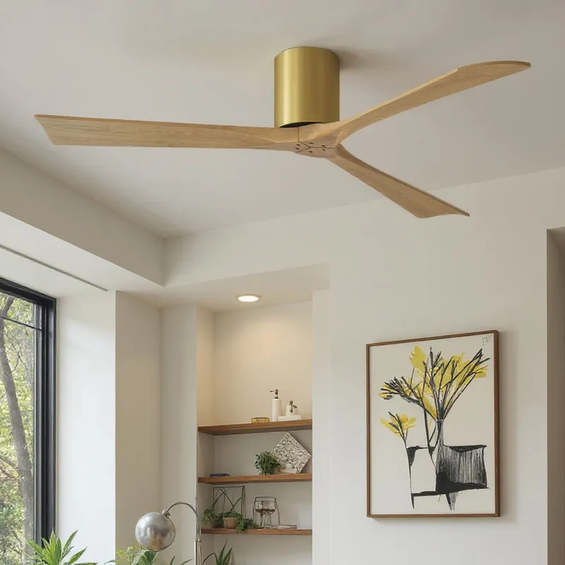 UMC9252 Modern Indoor/Outdoor Ceiling Fan, 10" H x 60" W x 60" D, Brushed Brass Finish, Aerwyn Collection — Urban Ambiance LED Lighting Controls 30.5W 