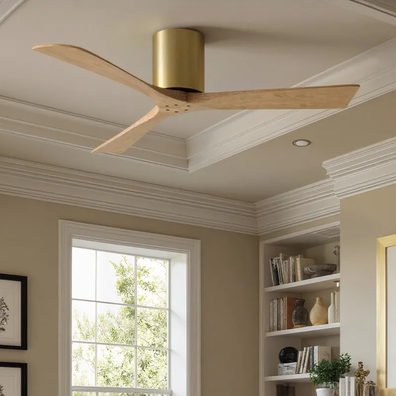UMC9251 Minimalist Indoor/Outdoor Ceiling Fan, 10" H x 52" W x 52" D, Brushed Brass Finish, Aerwyn Collection — Urban Ambiance LED Lighting Controls 30.2W 