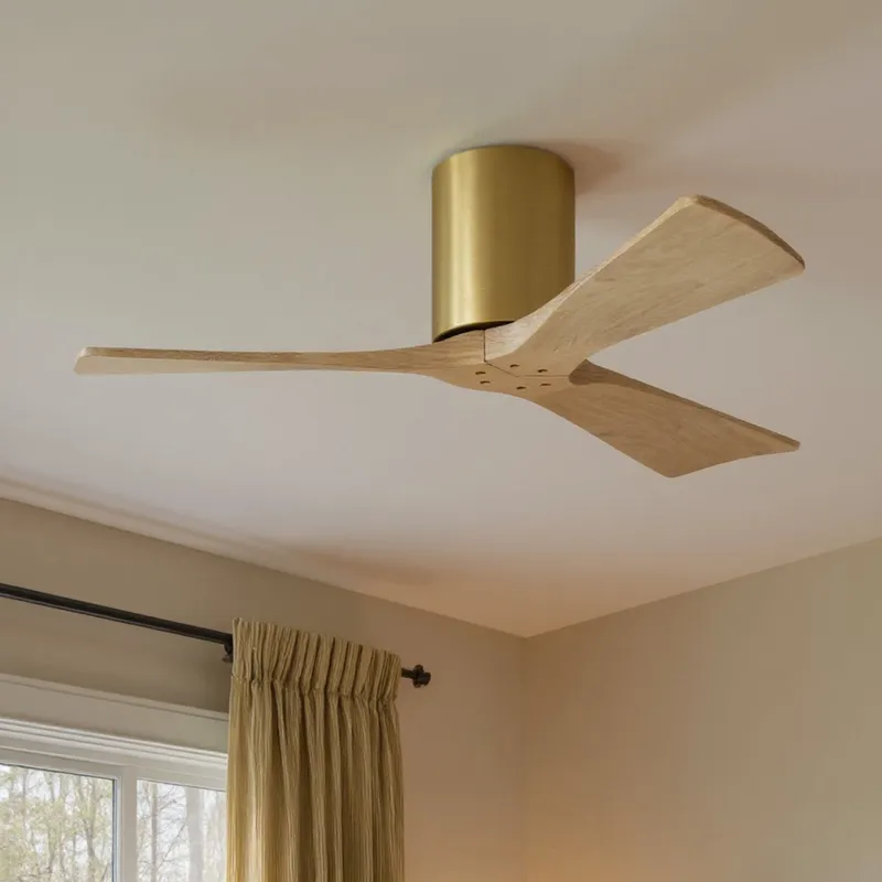 UMC9250 Modern Indoor/Outdoor Ceiling Fan, 10" H x 42" W x 42" D, Brushed Brass Finish, Aerwyn Collection — Urban Ambiance LED Lighting Controls 28.4W 