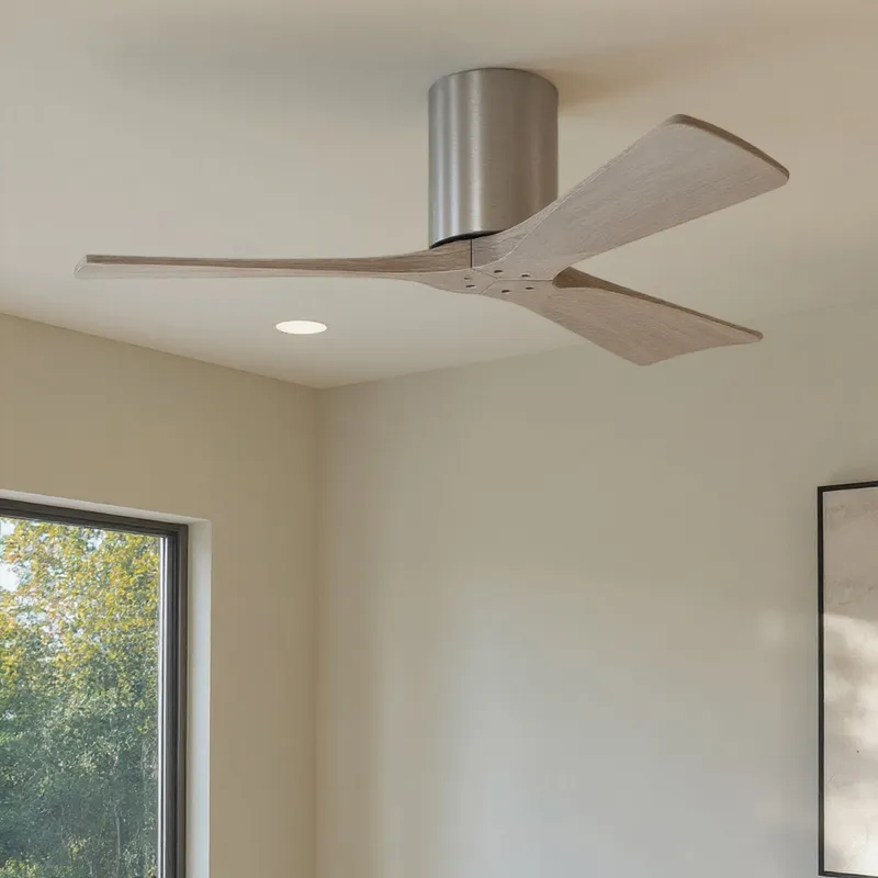 UMC9245 Minimalist Indoor/Outdoor Ceiling Fan, 10" H x 42" W x 42" D, Brushed Pewter Finish, Aerwyn Collection — Urban Ambiance LED Lighting Controls 28.4W 
