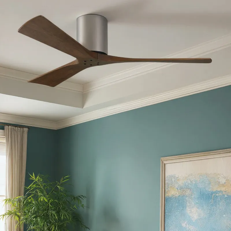 UMC9243 Modern Indoor/Outdoor Ceiling Fan, 10" H x 52" W x 52" D, Brushed Nickel Finish, Aerwyn Collection — Urban Ambiance LED Lighting Controls 30.2W 