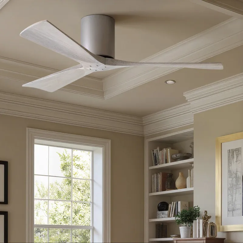 UMC9241 Modern Indoor/Outdoor Ceiling Fan, 10" H x 52" W x 52" D, Brushed Nickel Finish, Aerwyn Collection — Urban Ambiance LED Lighting Controls 30.2W 