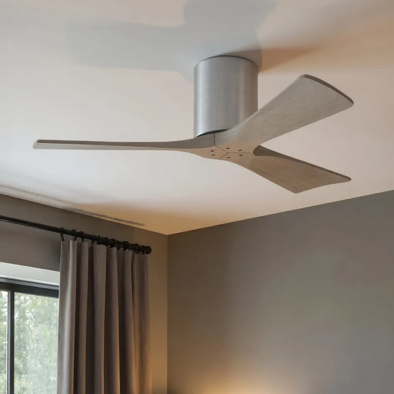 UMC9238 Minimalist Indoor/Outdoor Ceiling Fan, 10" H x 42" W x 42" D, Brushed Nickel Finish, Aerwyn Collection — Urban Ambiance LED Lighting Controls 28.4W 