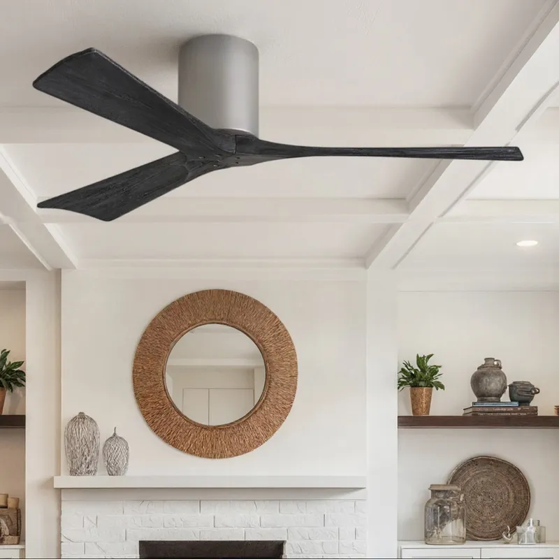 UMC9237 Modern Indoor/Outdoor Ceiling Fan, 10" H x 52" W x 52" D, Brushed Nickel Finish, Aerwyn Collection — Urban Ambiance LED Lighting Controls 30.2W 