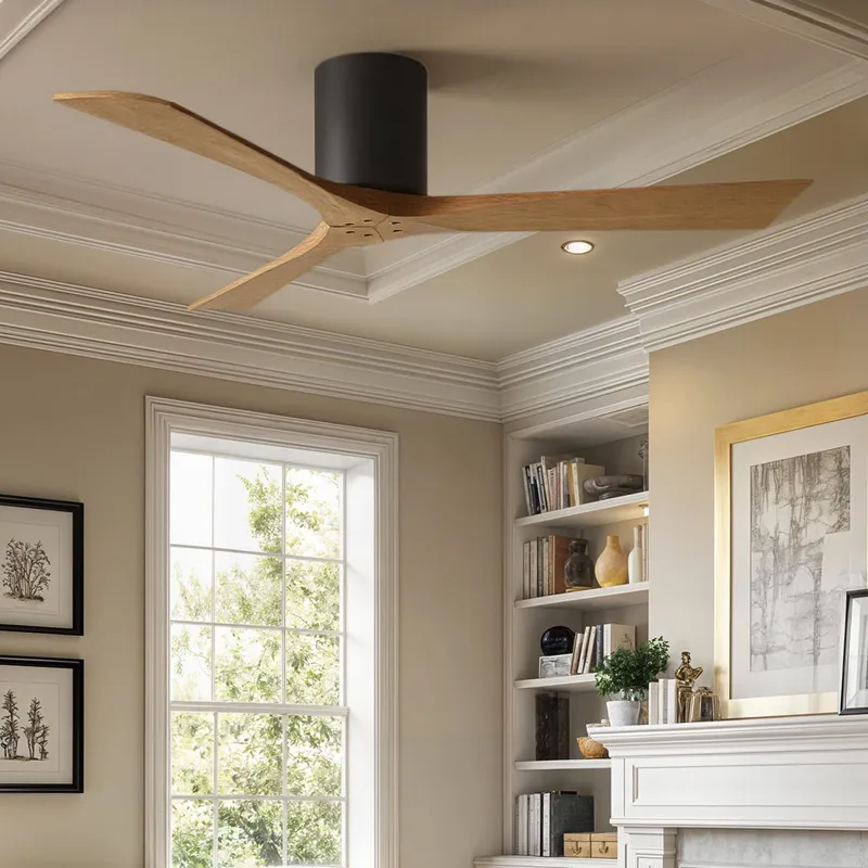 UMC9230 Minimalist Indoor/Outdoor Ceiling Fan, 10" H x 52" W x 52" D, Matte Black Finish, Aerwyn Collection — Urban Ambiance LED Lighting Controls 30.2W 