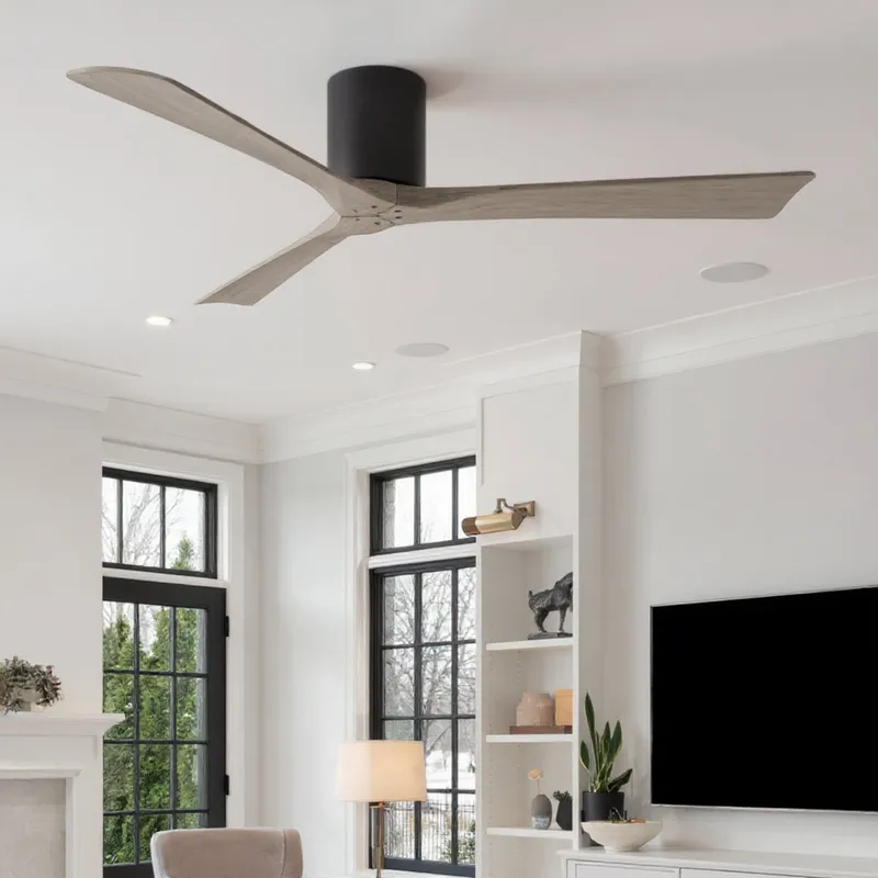 UMC9229 Contemporary Indoor/Outdoor Ceiling Fan, 10" H x 60" W x 60" D, Matte Black Finish, Aerwyn Collection — Urban Ambiance LED Lighting Controls 30.5W 