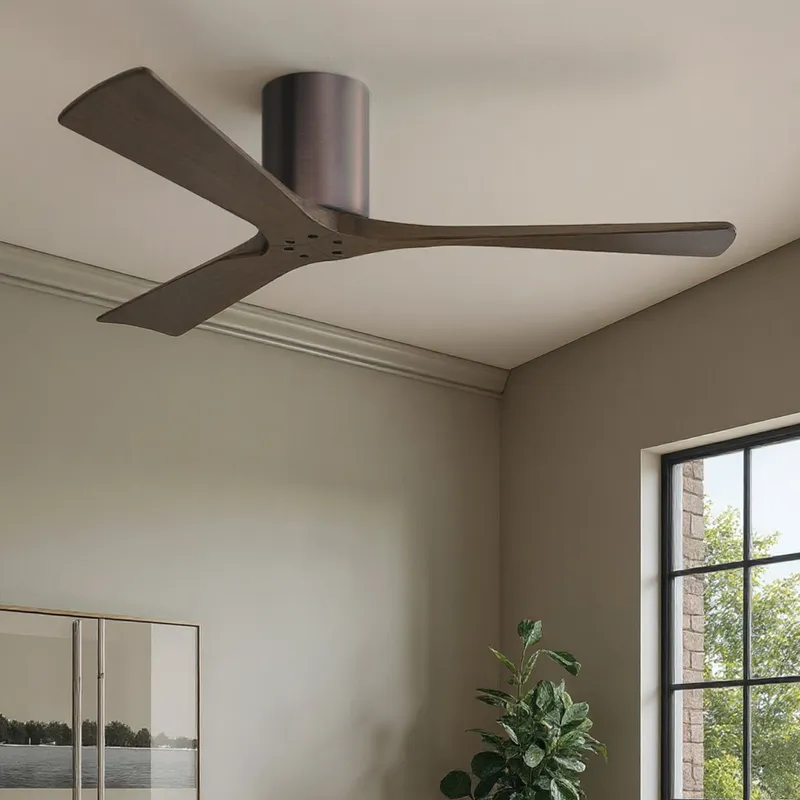 UMC9223 Minimalist Indoor/Outdoor Ceiling Fan, 10" H x 52" W x 52" D, Brushed Bronze Finish, Aerwyn Collection — Urban Ambiance LED Lighting Controls 30.2W 