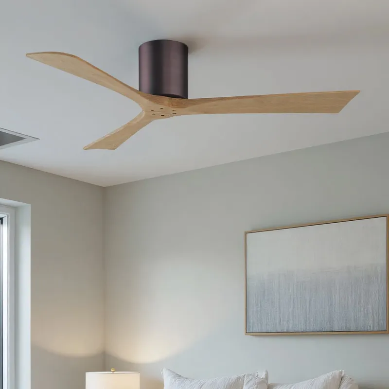 UMC9221 Minimalist Indoor/Outdoor Ceiling Fan, 10" H x 52" W x 52" D, Brushed Bronze Finish, Aerwyn Collection — Urban Ambiance LED Lighting Controls 30.2W 