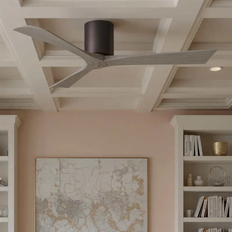 UMC9220 Minimalist Indoor/Outdoor Ceiling Fan, 10" H x 52" W x 52" D, Brushed Bronze Finish, Aerwyn Collection — Urban Ambiance LED Lighting Controls 30.2W 