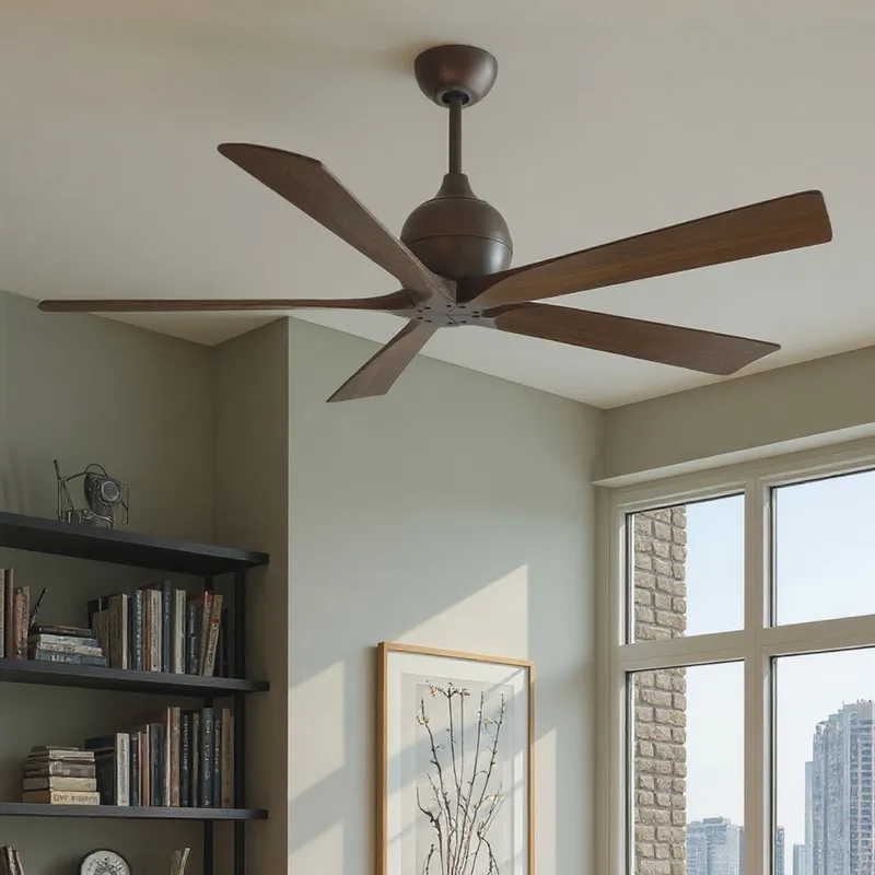UMC9210 Colonial Indoor/Outdoor Ceiling Fan, 12" (Plus Downrod) H x 60" W x 60" D, Textured Bronze Finish, Whisora Collection — Urban Ambiance LED Lighting Controls 31.4W 
