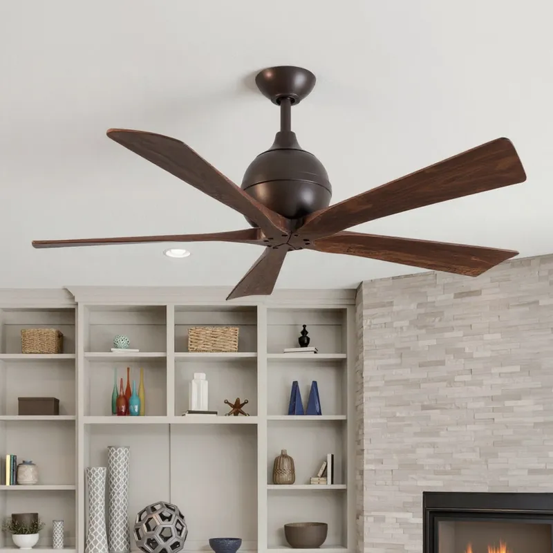 UMC9209 Farmhouse Indoor/Outdoor Ceiling Fan, 12" (Plus Downrod) H x 52" W x 52" D, Textured Bronze Finish, Whisora Collection — Urban Ambiance LED Lighting Controls 32.2W 