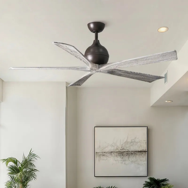 UMC9207 Traditional Indoor/Outdoor Ceiling Fan, 12" (Plus Downrod) H x 60" W x 60" D, Textured Bronze Finish, Whisora Collection — Urban Ambiance LED Lighting Controls 31.4W 