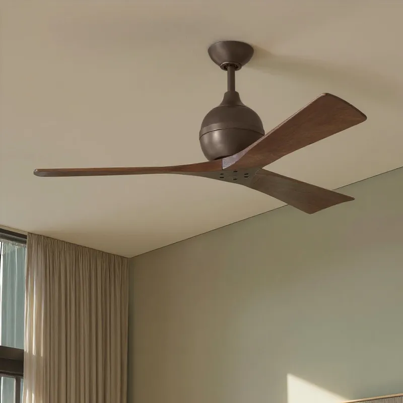 UMC9204 Farmhouse Indoor/Outdoor Ceiling Fan, 12" (Plus Downrod) H x 52" W x 52" D, Textured Bronze Finish, Whisora Collection — Urban Ambiance LED Lighting Controls 32.1W 