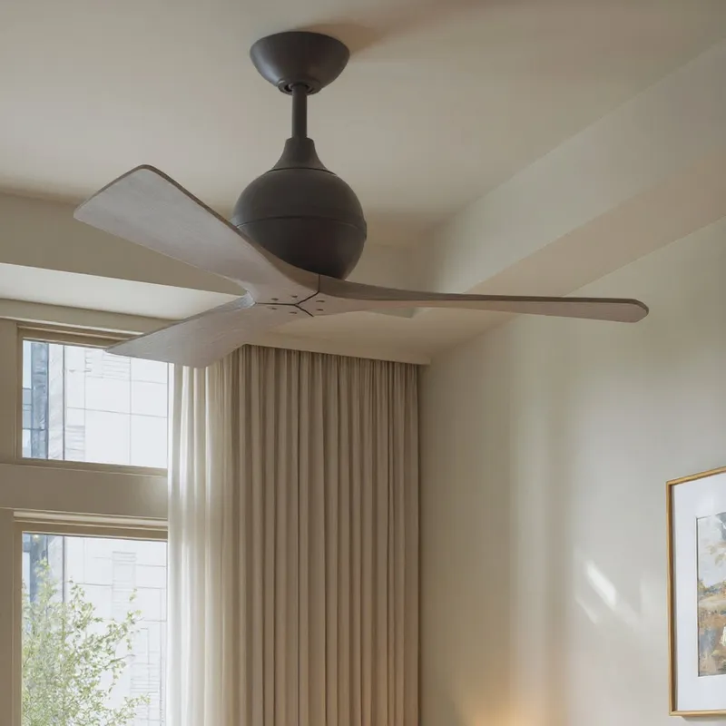 UMC9201 Scandinavian Indoor/Outdoor Ceiling Fan, 12" (Plus Downrod) H x 42" W x 42" D, Textured Bronze Finish, Whisora Collection — Urban Ambiance LED Lighting Controls 178.0W 