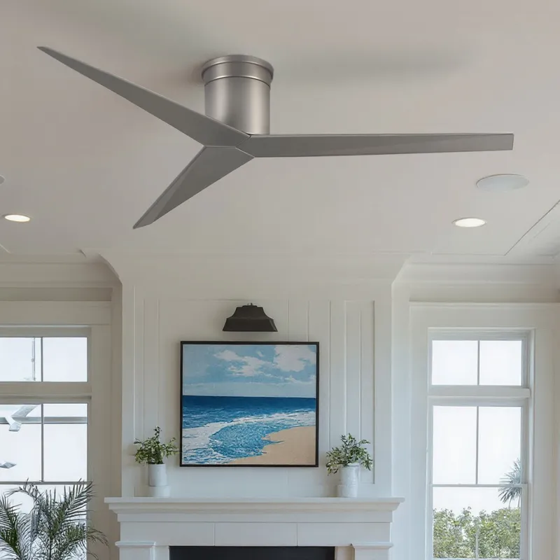 UMC9192 Modern Indoor/Outdoor Ceiling Fan, 10" H x 56" W x 56" D, Brushed Nickel Finish, Briswynne Collection — Urban Ambiance LED Lighting Controls 33.5W 