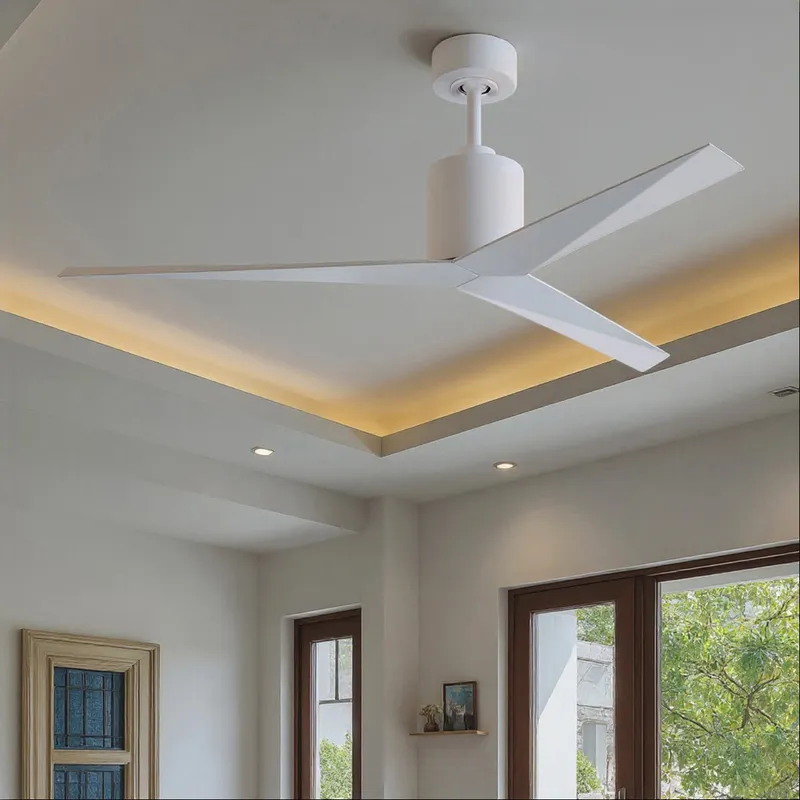 UMC9186 Contemporary Indoor/Outdoor Ceiling Fan, 12" (Plus Downrod) H x 56" W x 56" D, Gloss White Finish, Briswynne Collection — Urban Ambiance LED Lighting Controls 33.1W 