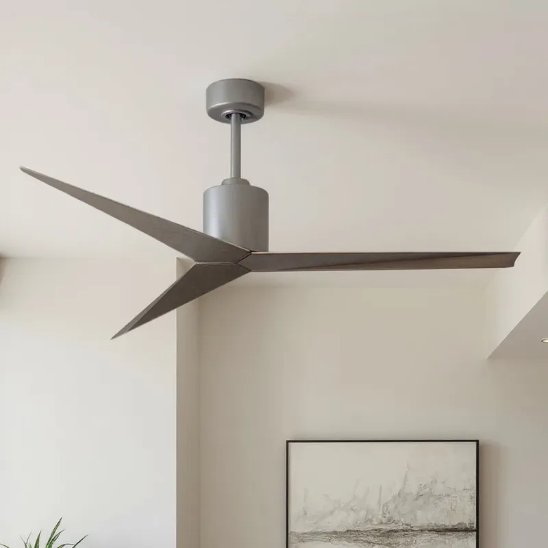 UMC9185 Industrial Indoor/Outdoor Ceiling Fan, 12" (Plus Downrod) H x 56" W x 56" D, Brushed Nickel Finish, Briswynne Collection — Urban Ambiance LED Lighting Controls 33.1W 