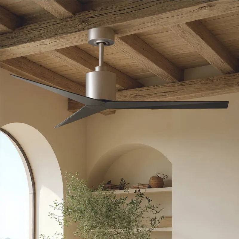 UMC9183 Contemporary Indoor/Outdoor Ceiling Fan, 12" (Plus Downrod) H x 56" W x 56" D, Brushed Nickel Finish, Briswynne Collection — Urban Ambiance LED Lighting Controls 33.1W 