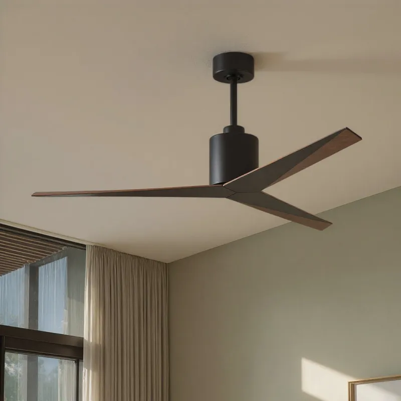 UMC9182 Minimalist Indoor/Outdoor Ceiling Fan, 12" (Plus Downrod) H x 56" W x 56" D, Matte Black Finish, Briswynne Collection — Urban Ambiance LED Lighting Controls 33.1W 