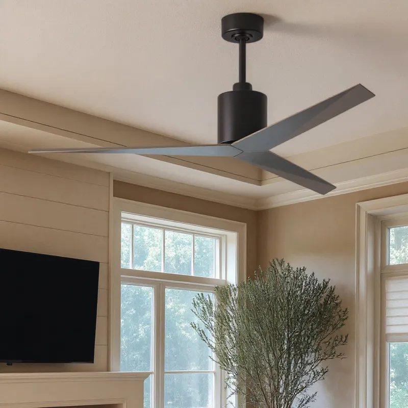 UMC9181 Scandinavian Indoor/Outdoor Ceiling Fan, 12" (Plus Downrod) H x 56" W x 56" D, Matte Black Finish, Briswynne Collection — Urban Ambiance LED Lighting Controls 33.1W 