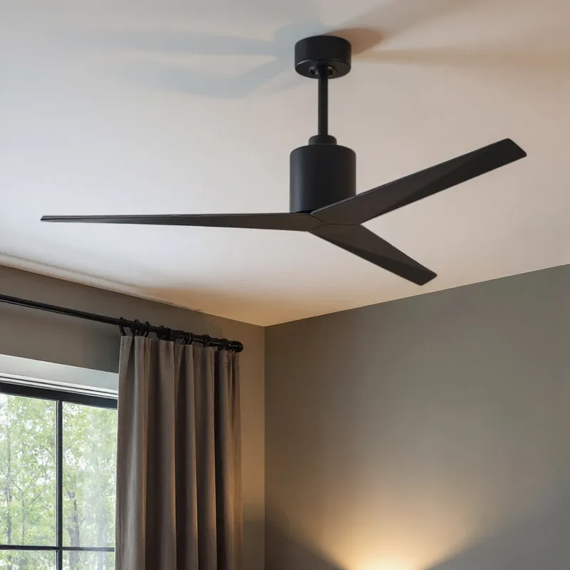 UMC9180 Modern Indoor/Outdoor Ceiling Fan, 12" (Plus Downrod) H x 56" W x 56" D, Matte Black Finish, Briswynne Collection — Urban Ambiance LED Lighting Controls 33.1W 