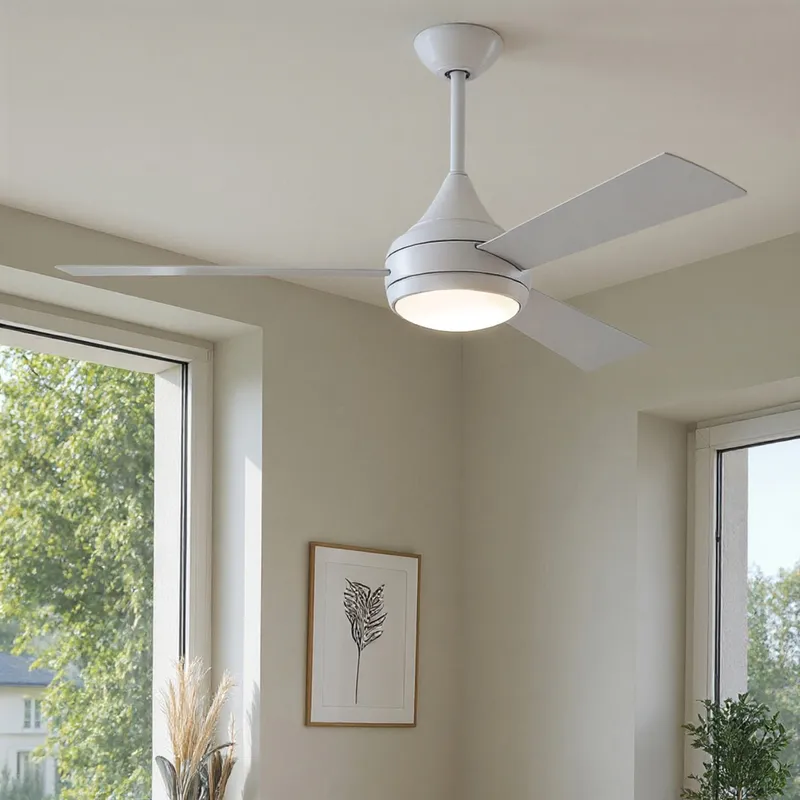 UMC9178 Modern Indoor/Outdoor Ceiling Fan, 9" (Plus Downrod) H x 52" W x 52" D, Gloss White Finish, Asquell Collection — Urban Ambiance LED Post Top Lights 58.6W 3017K