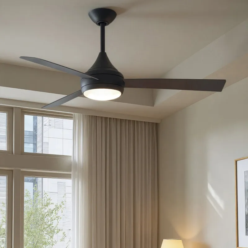 UMC9172 Industrial Indoor/Outdoor Ceiling Fan, 9" (Plus Downrod) H x 52" W x 52" D, Matte Black Finish, Asquell Collection — Urban Ambiance LED Post Top Lights 58.6W 3017K