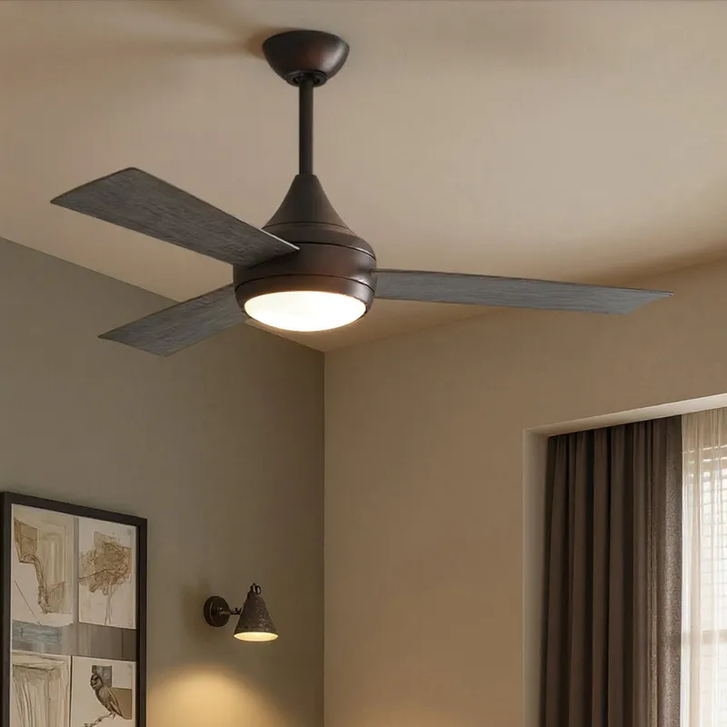 UMC9171 Modern Indoor/Outdoor Ceiling Fan, 9" (Plus Downrod) H x 52" W x 52" D, Brushed Bronze Finish, Asquell Collection — Urban Ambiance LED Post Top Lights 58.6W 3017K