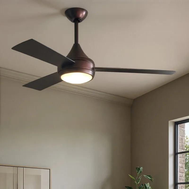 UMC9170 Minimalist Indoor/Outdoor Ceiling Fan, 9" (Plus Downrod) H x 52" W x 52" D, Brushed Bronze Finish, Asquell Collection — Urban Ambiance LED Post Top Lights 58.6W 3017K