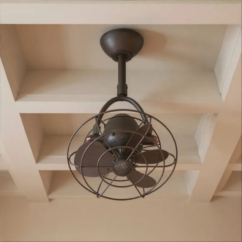 UMC9158 Modern Farmhouse Indoor/Outdoor Ceiling Fan, 14" (Plus Downrod) H x 13" W x 13" D, Textured Bronze Finish, Surnica Collection — Urban Ambiance LED Lighting Controls 46.1W 