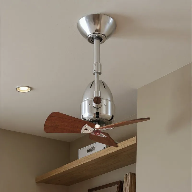 UMC9156 Farmhouse Indoor/Outdoor Ceiling Fan, 12" (Plus Downrod) H x 16" W x 16" D, Polished Chrome Finish, Surnica Collection — Urban Ambiance LED Lighting Controls 50.8W 