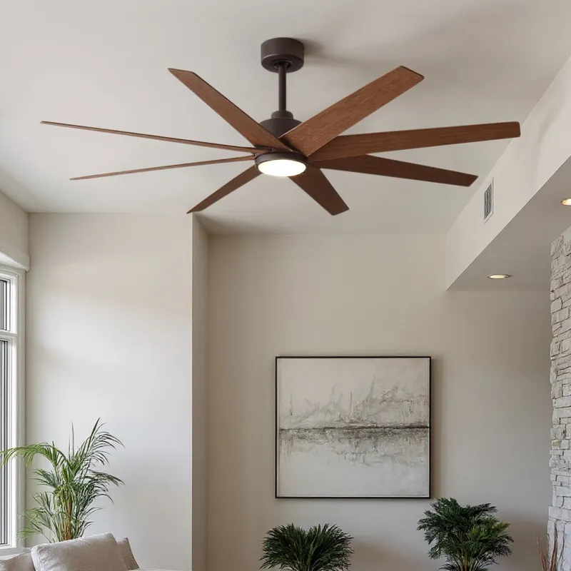UMC9130 Modern Indoor/Outdoor Ceiling Fan, 9" (Plus Downrod) H x 64" W x 64" D, Textured Bronze Finish, Brivelle Collection — Urban Ambiance LED Post Top Lights 33.1W 6500K