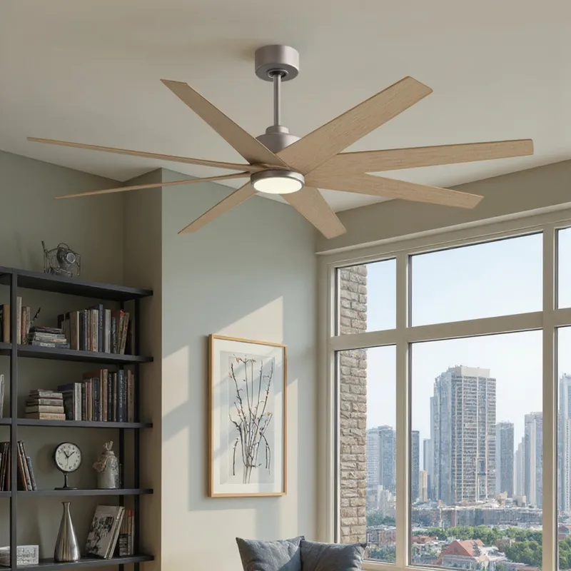 UMC9123 Contemporary Indoor/Outdoor Ceiling Fan, 9" (Plus Downrod) H x 64" W x 64" D, Brushed Nickel Finish, Brivelle Collection — Urban Ambiance LED Post Top Lights 33.1W 6500K