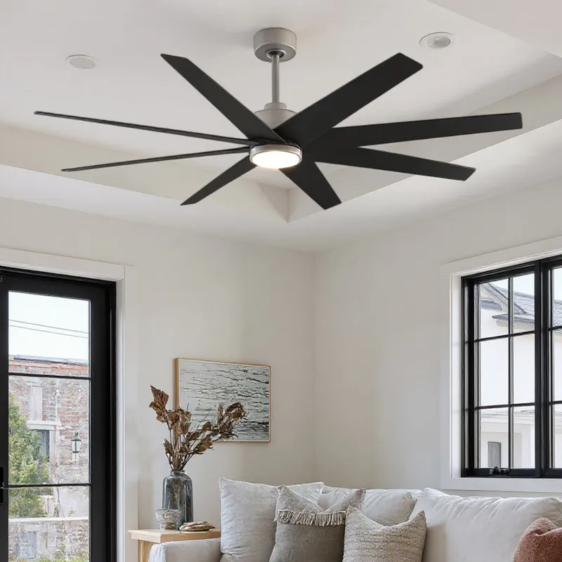 UMC9121 American Bungalow Indoor/Outdoor Ceiling Fan, 9" (Plus Downrod) H x 64" W x 64" D, Brushed Nickel Finish, Brivelle Collection — Urban Ambiance LED Post Top Lights 33.1W 6500K