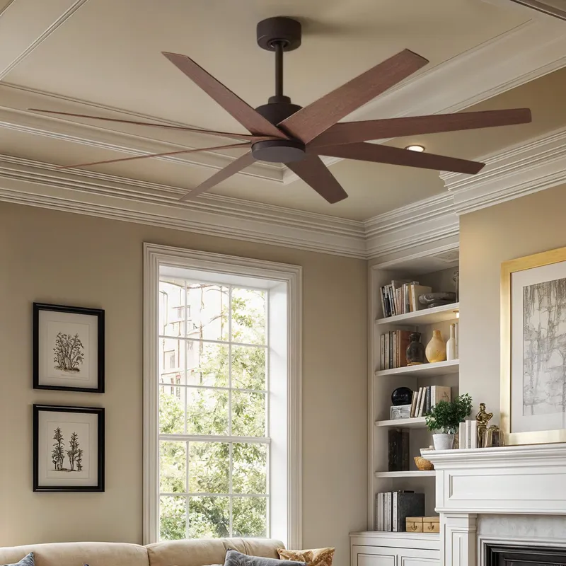 UMC9118 Mid Century Modern Indoor/Outdoor Ceiling Fan, 8.5" (Plus Downrod) H x 64" W x 64" D, Textured Bronze Finish, Brivelle Collection — Urban Ambiance LED Lighting Controls 33.1W 
