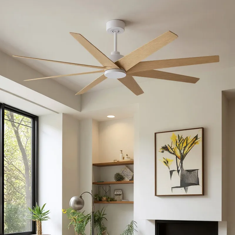 UMC9116 Scandinavian Indoor/Outdoor Ceiling Fan, 8.5" (Plus Downrod) H x 64" W x 64" D, Matte White Finish, Brivelle Collection — Urban Ambiance LED Lighting Controls 33.1W 