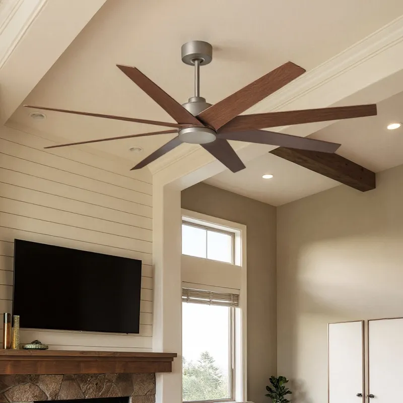 UMC9111 Modern Farmhouse Indoor/Outdoor Ceiling Fan, 8.5" (Plus Downrod) H x 64" W x 64" D, Brushed Nickel Finish, Brivelle Collection — Urban Ambiance LED Lighting Controls 33.1W 