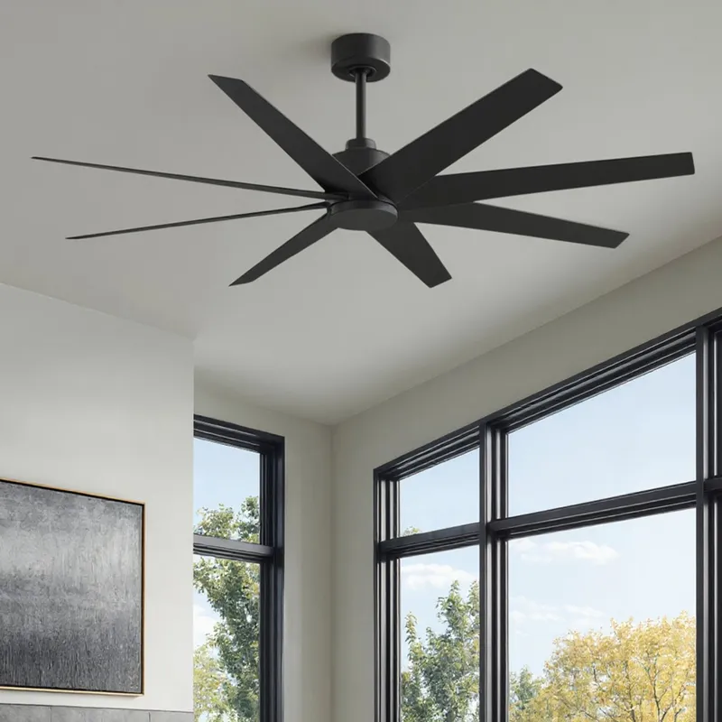 UMC9110 Industrial Indoor/Outdoor Ceiling Fan, 8.5" (Plus Downrod) H x 64" W x 64" D, Matte Black Finish, Brivelle Collection — Urban Ambiance LED Lighting Controls 33.1W 