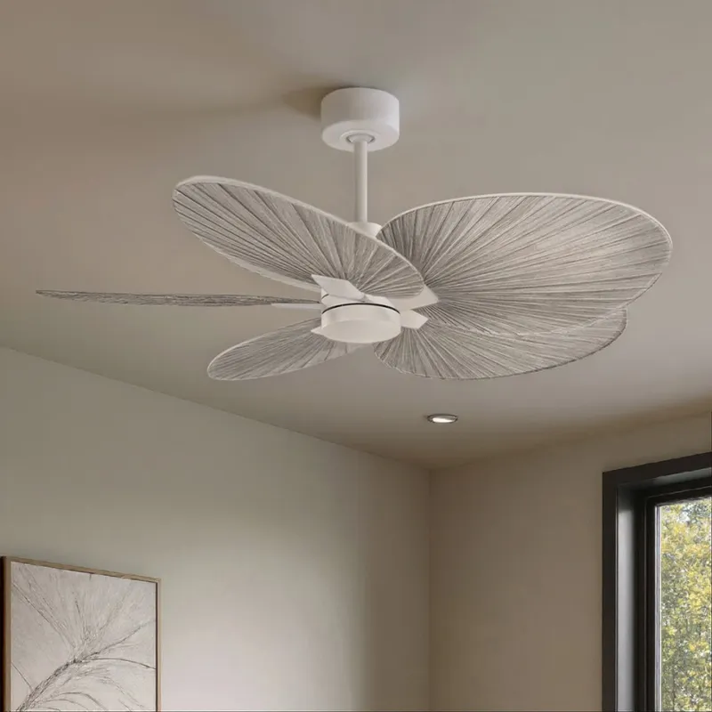 UMC9079 Bohemian Indoor/Outdoor Ceiling Fan, 8" (Plus Downrod) H x 48" W x 48" D, Matte White Finish, Pelmere Collection — Urban Ambiance LED Lighting Controls 35.0W 