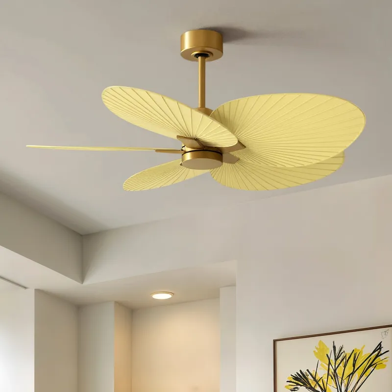 UMC9078 Natural Indoor/Outdoor Ceiling Fan, 8" (Plus Downrod) H x 48" W x 48" D, Brushed Brass Finish, Pelmere Collection — Urban Ambiance LED Lighting Controls 35.0W 