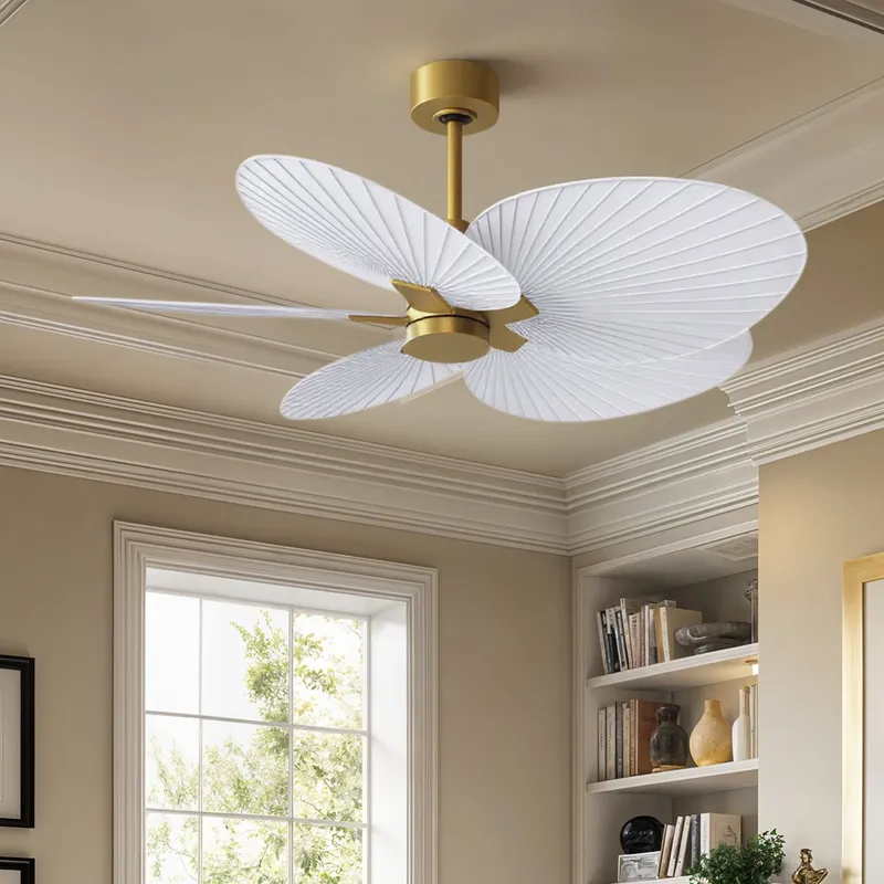 UMC9076 Bohemian Indoor/Outdoor Ceiling Fan, 8" (Plus Downrod) H x 48" W x 48" D, Brushed Brass Finish, Pelmere Collection — Urban Ambiance LED Lighting Controls 35.0W 