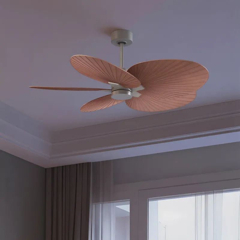 UMC9074 Farmhouse Indoor/Outdoor Ceiling Fan, 8" (Plus Downrod) H x 48" W x 48" D, Brushed Nickel Finish, Pelmere Collection — Urban Ambiance LED Lighting Controls 35.0W 