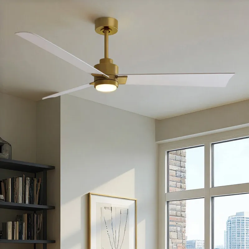 UMC9055 Art Deco Indoor/Outdoor Ceiling Fan, 8" (Plus Downrod) H x 56" W x 56" D, Brushed Brass Finish, Drifthelm Collection — Urban Ambiance LED Post Top Lights 34.8W 6500K