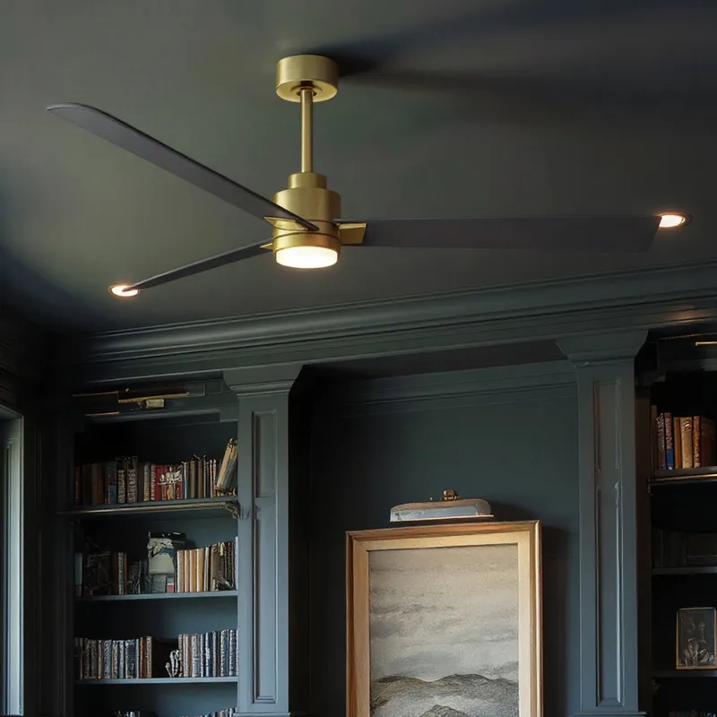 UMC9054 Glam Indoor/Outdoor Ceiling Fan, 8" (Plus Downrod) H x 56" W x 56" D, Brushed Brass Finish, Drifthelm Collection — Urban Ambiance LED Post Top Lights 34.8W 6500K