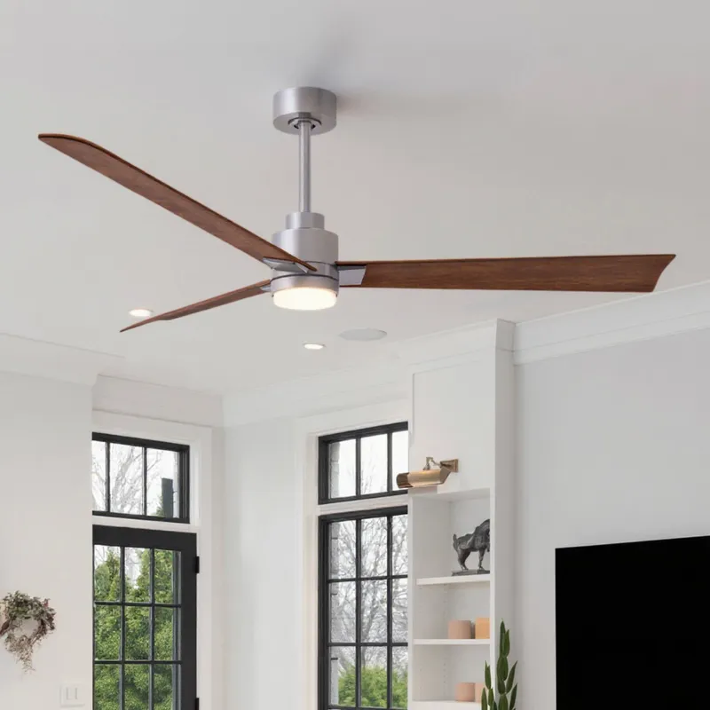 UMC9053 Scandinavian Indoor/Outdoor Ceiling Fan, 8" (Plus Downrod) H x 56" W x 56" D, Brushed Nickel Finish, Drifthelm Collection — Urban Ambiance LED Post Top Lights 34.8W 6500K