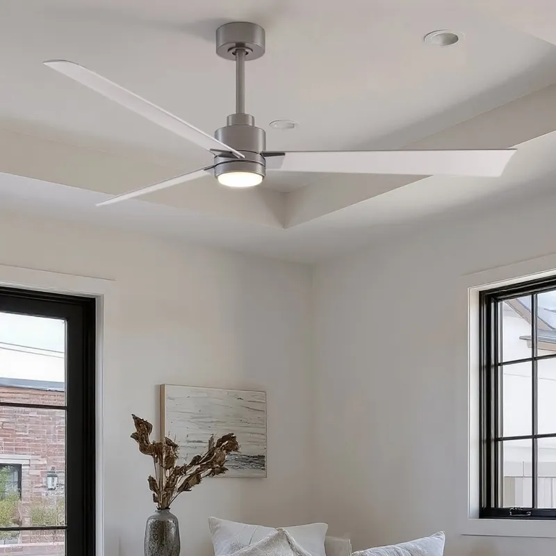 UMC9051 Scandinavian Indoor/Outdoor Ceiling Fan, 8" (Plus Downrod) H x 56" W x 56" D, Brushed Nickel Finish, Drifthelm Collection — Urban Ambiance LED Post Top Lights 34.8W 6500K