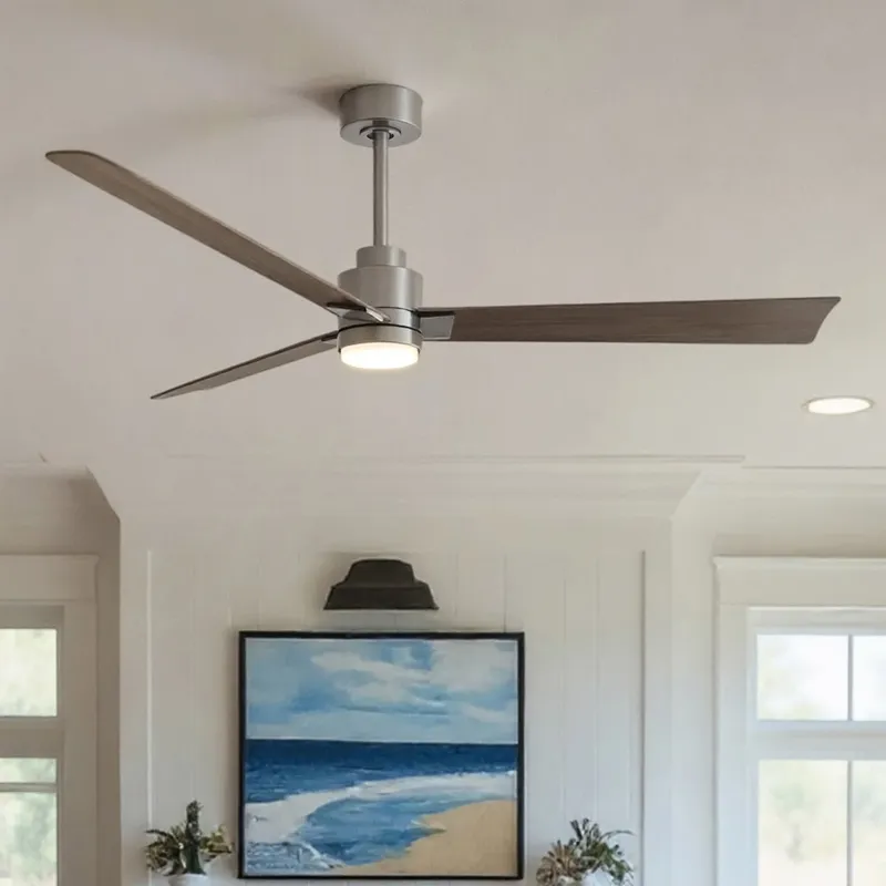 UMC9050 Minimalist Indoor/Outdoor Ceiling Fan, 8" (Plus Downrod) H x 56" W x 56" D, Brushed Nickel Finish, Drifthelm Collection — Urban Ambiance LED Post Top Lights 34.8W 2700K