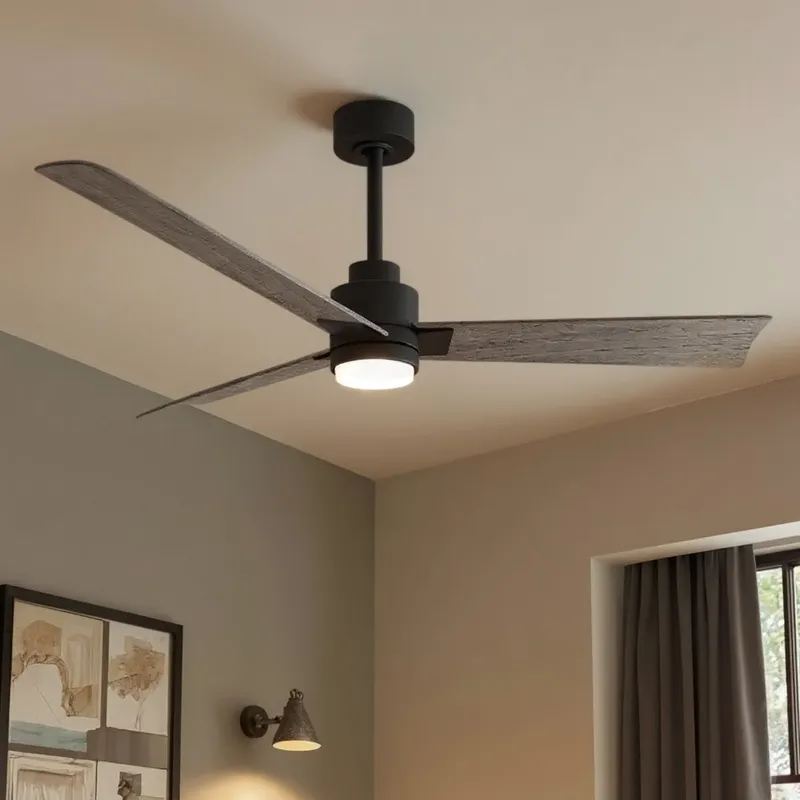 UMC9044 Industrial Indoor/Outdoor Ceiling Fan, 8" (Plus Downrod) H x 56" W x 56" D, Matte Black Finish, Drifthelm Collection — Urban Ambiance LED Post Top Lights 34.8W 6500K