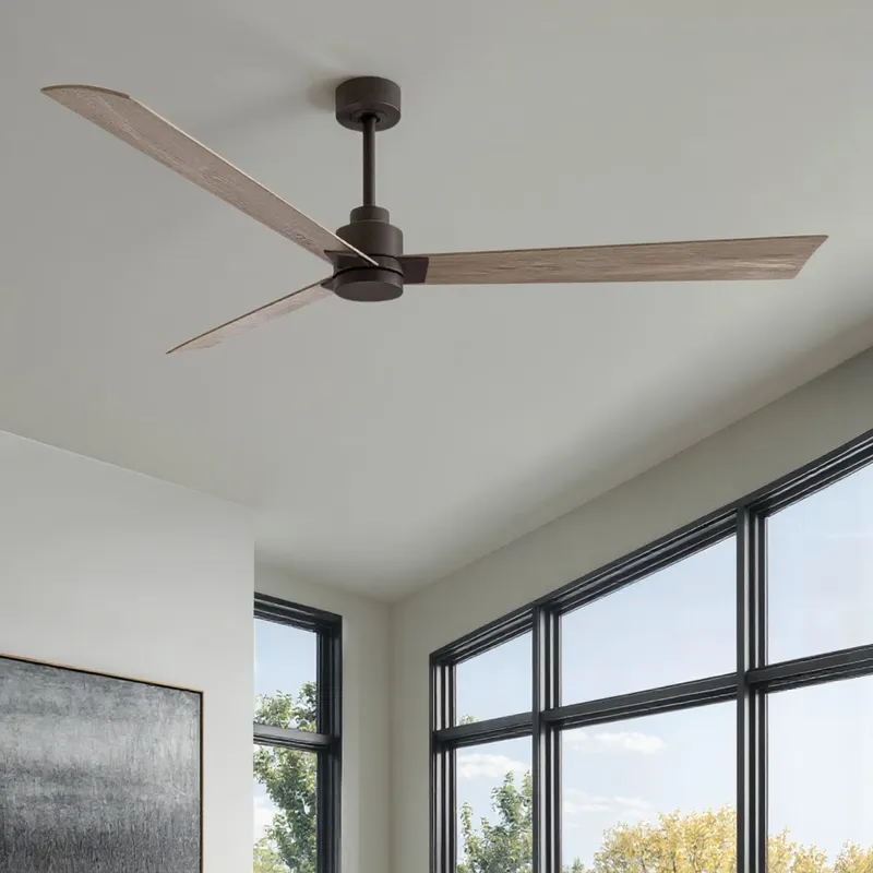 UMC9038 Modern Indoor/Outdoor Ceiling Fan, 8" (Plus Downrod) H x 72" W x 72" D, Textured Bronze Finish, Drifthelm Collection — Urban Ambiance LED Lighting Controls 34.4W 