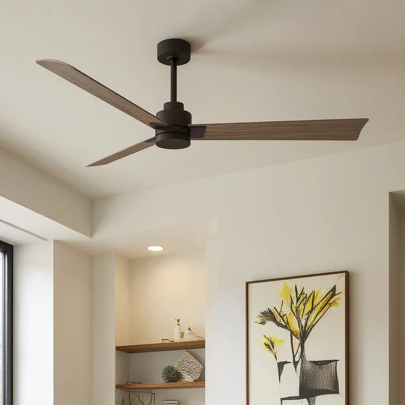 UMC9037 Modern Indoor/Outdoor Ceiling Fan, 8" (Plus Downrod) H x 56" W x 56" D, Textured Bronze Finish, Drifthelm Collection — Urban Ambiance LED Lighting Controls 34.8W 